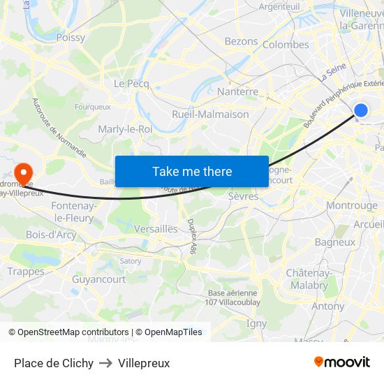 Place de Clichy to Villepreux map