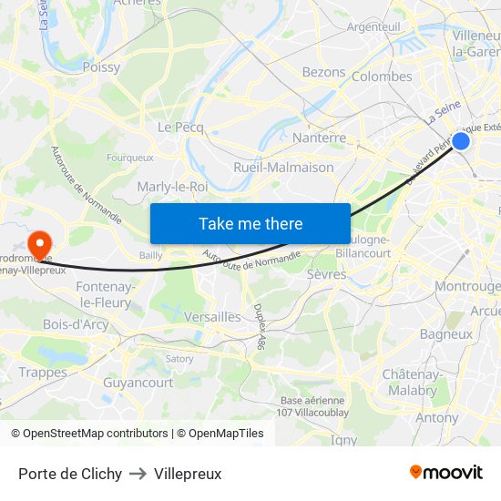 Porte de Clichy to Villepreux map