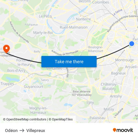 Odéon to Villepreux map
