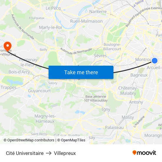 Cité Universitaire to Villepreux map