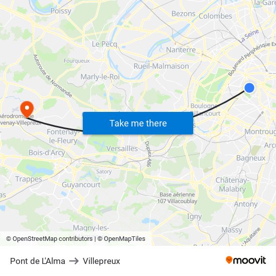 Pont de L'Alma to Villepreux map
