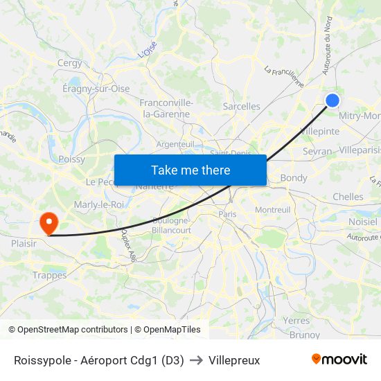 Roissypole - Aéroport Cdg1 (D3) to Villepreux map