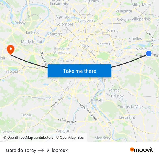 Gare de Torcy to Villepreux map