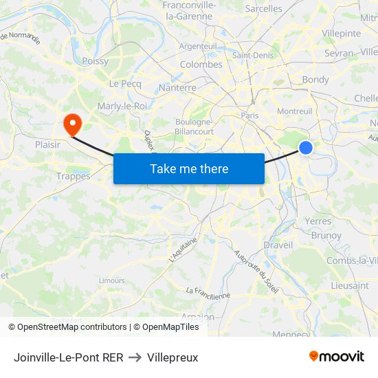 Joinville-Le-Pont RER to Villepreux map