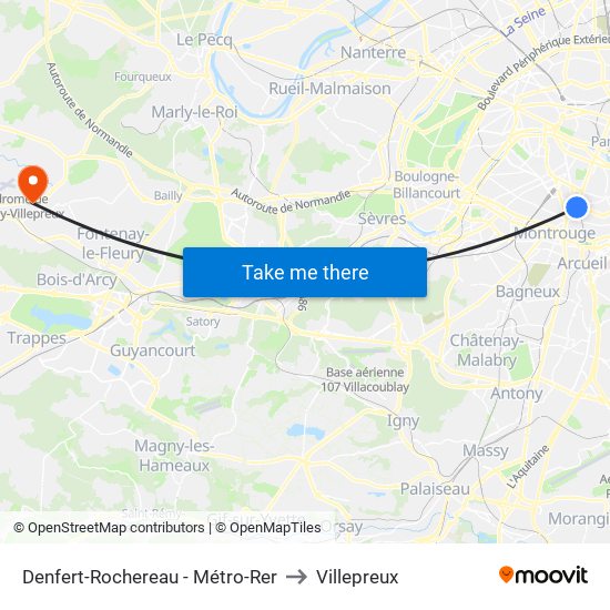 Denfert-Rochereau - Métro-Rer to Villepreux map