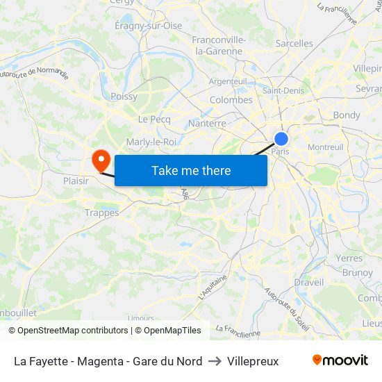 La Fayette - Magenta - Gare du Nord to Villepreux map