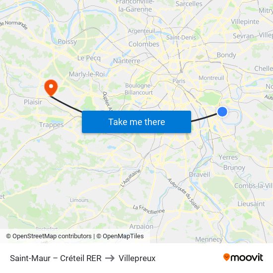 Saint-Maur – Créteil RER to Villepreux map
