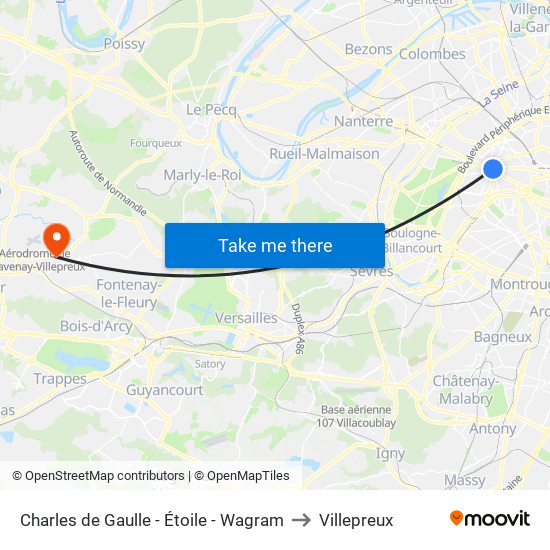 Charles de Gaulle - Étoile - Wagram to Villepreux map