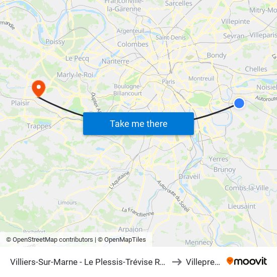 Villiers-Sur-Marne - Le Plessis-Trévise RER to Villepreux map