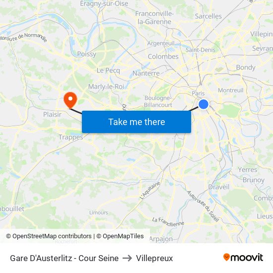 Gare D'Austerlitz - Cour Seine to Villepreux map
