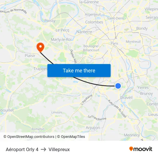 Aéroport Orly 4 to Villepreux map