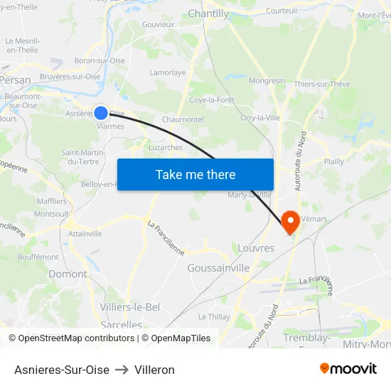 Asnieres-Sur-Oise to Villeron map