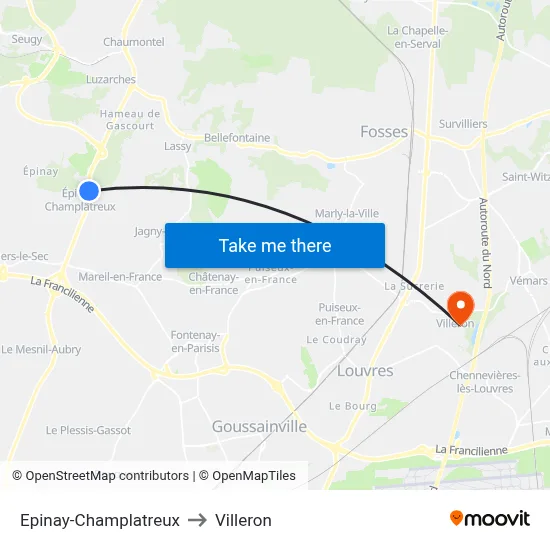 Epinay-Champlatreux to Villeron map