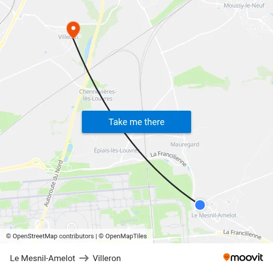 Le Mesnil-Amelot to Villeron map