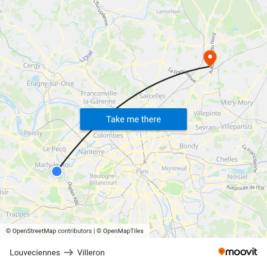 Louveciennes to Villeron map
