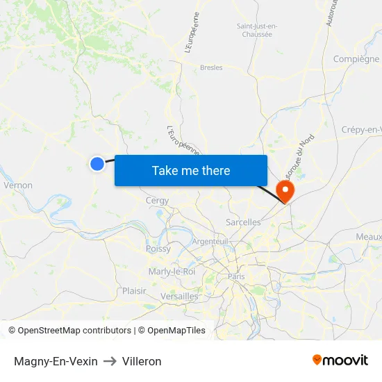 Magny-En-Vexin to Villeron map