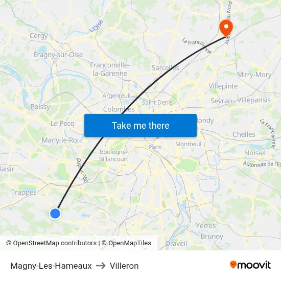 Magny-Les-Hameaux to Villeron map