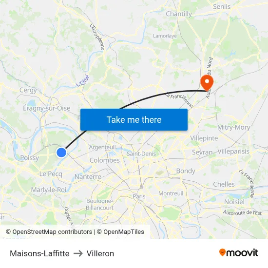Maisons-Laffitte to Villeron map