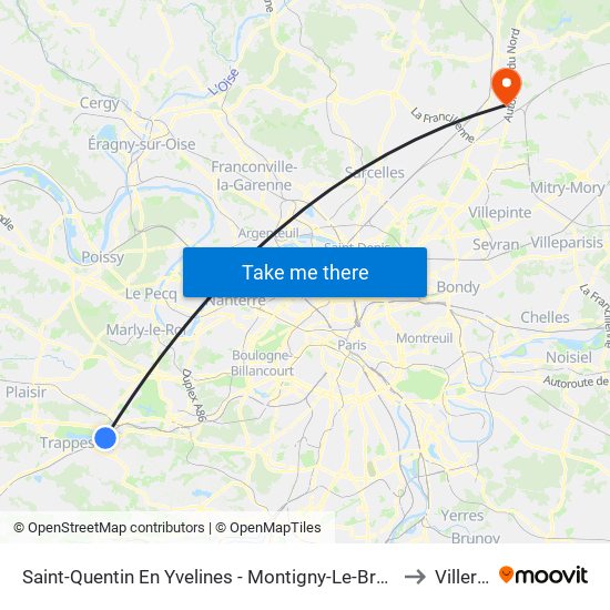Saint-Quentin En Yvelines - Montigny-Le-Bretonneux to Villeron map