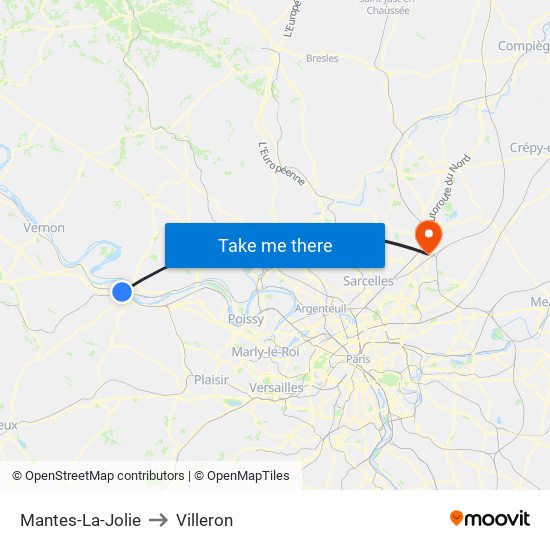 Mantes-La-Jolie to Villeron map