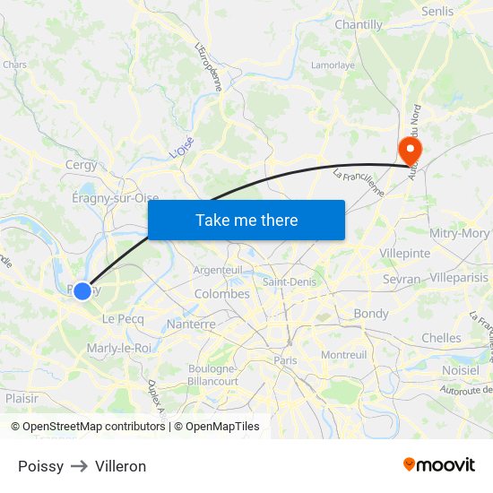 Poissy to Villeron map