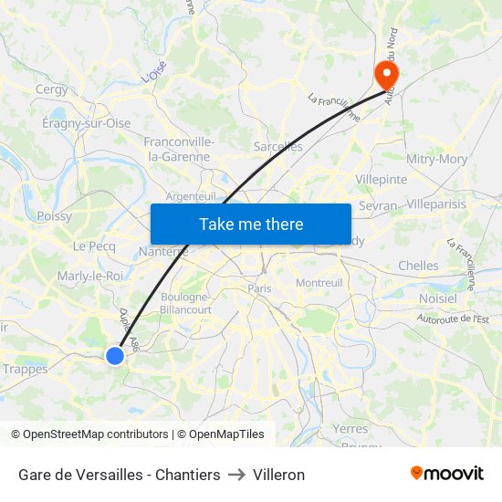 Gare de Versailles - Chantiers to Villeron map