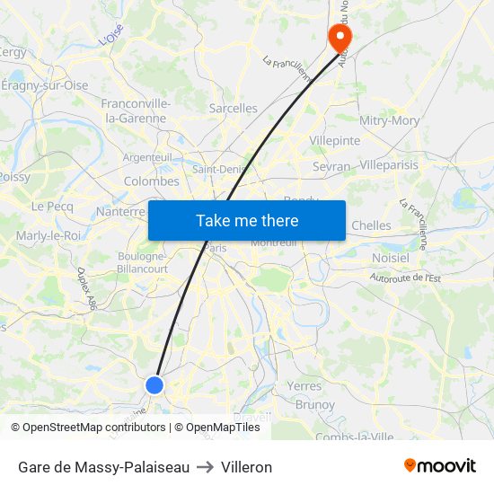 Gare de Massy-Palaiseau to Villeron map