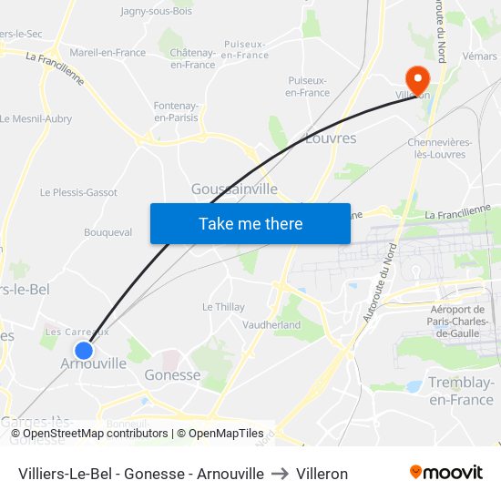 Villiers-Le-Bel - Gonesse - Arnouville to Villeron map