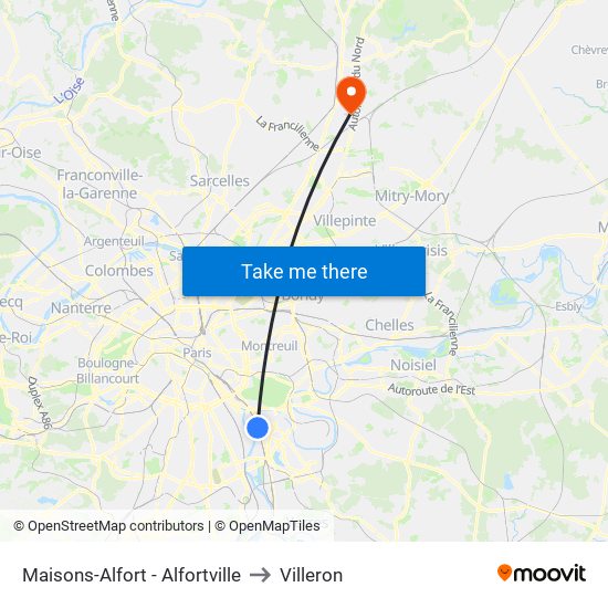 Maisons-Alfort - Alfortville to Villeron map