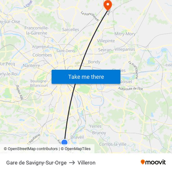 Gare de Savigny-Sur-Orge to Villeron map