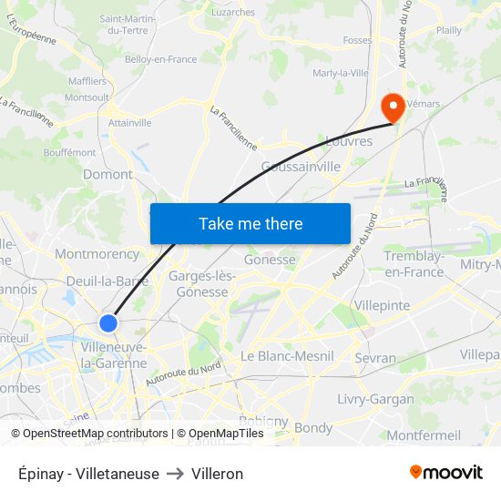 Épinay - Villetaneuse to Villeron map