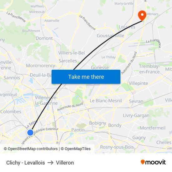 Clichy - Levallois to Villeron map