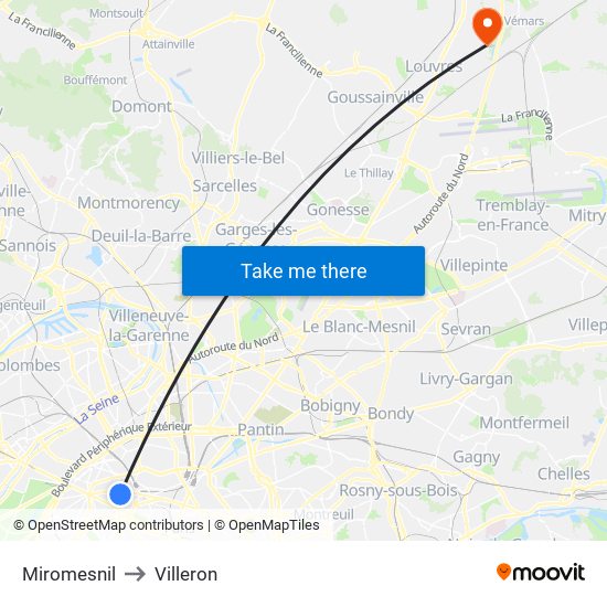Miromesnil to Villeron map
