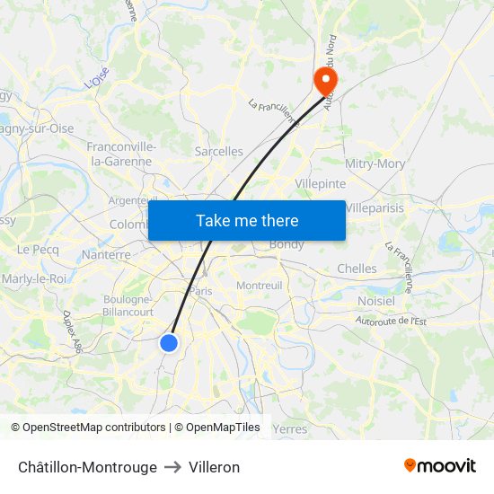 Châtillon-Montrouge to Villeron map