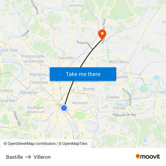Bastille to Villeron map