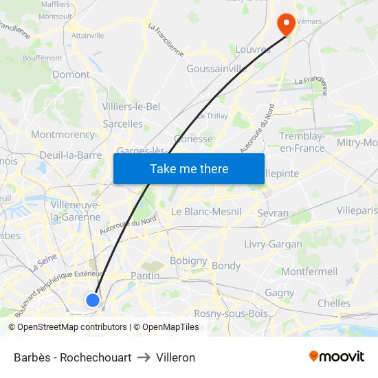 Barbès - Rochechouart to Villeron map