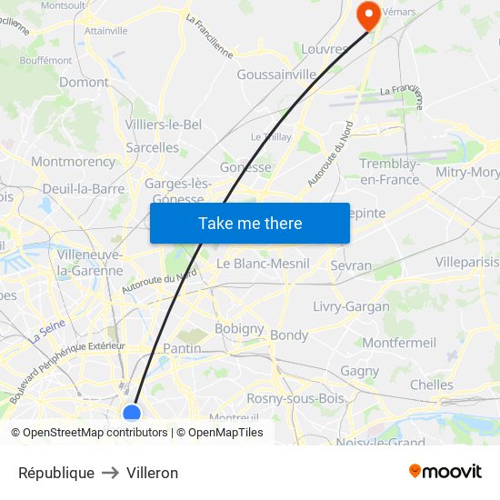 République to Villeron map