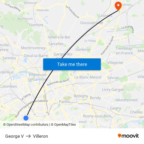 George V to Villeron map