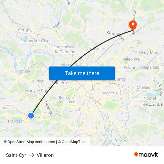 Saint-Cyr to Villeron map