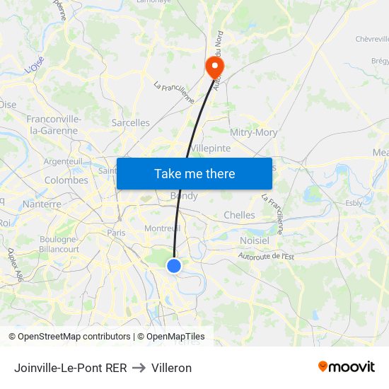 Joinville-Le-Pont RER to Villeron map