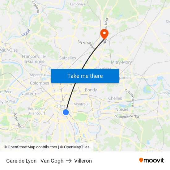 Gare de Lyon - Van Gogh to Villeron map