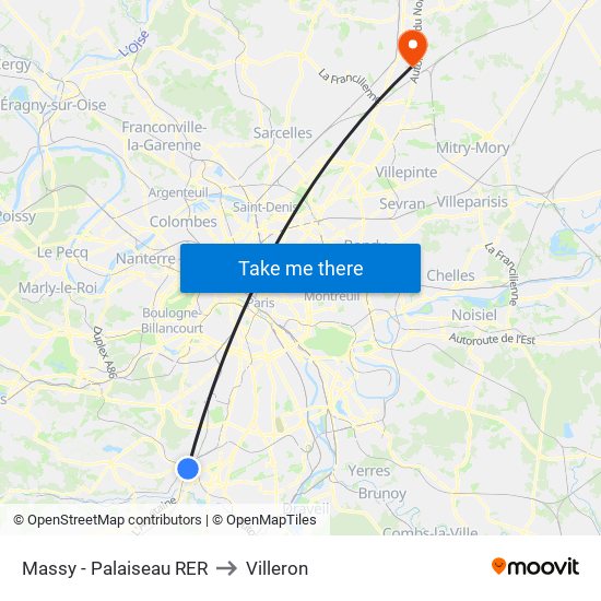 Massy - Palaiseau RER to Villeron map