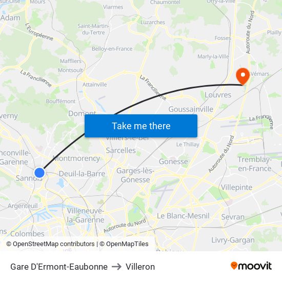 Gare D'Ermont-Eaubonne to Villeron map
