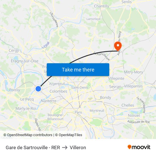 Gare de Sartrouville - RER to Villeron map