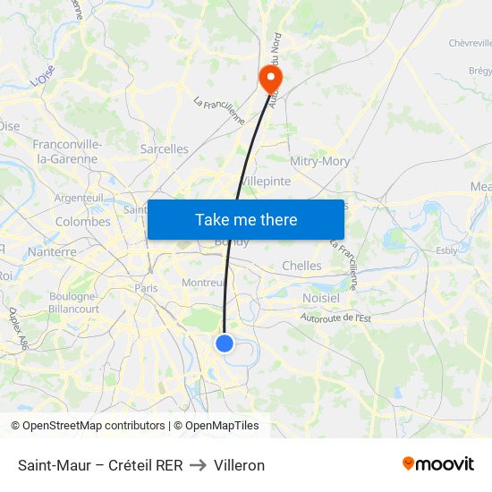 Saint-Maur – Créteil RER to Villeron map