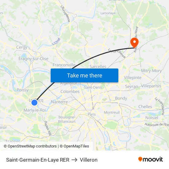 Saint-Germain-En-Laye RER to Villeron map
