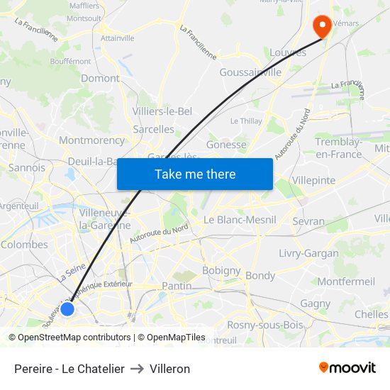 Pereire - Le Chatelier to Villeron map
