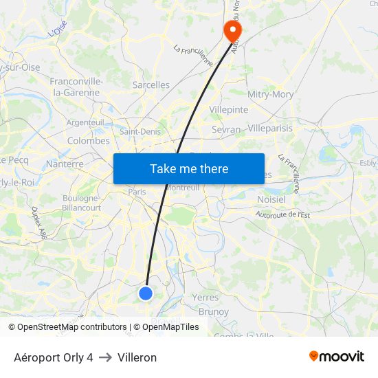 Aéroport Orly 4 to Villeron map