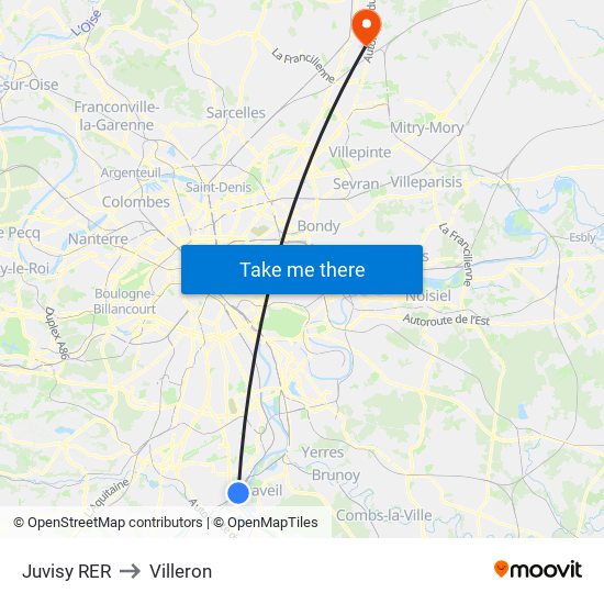 Juvisy RER to Villeron map