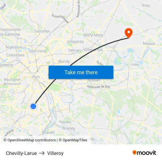 Chevilly-Larue to Villeroy map